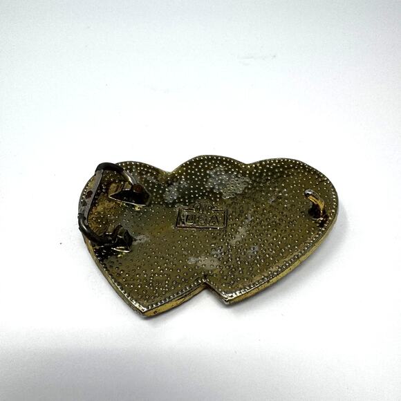 Double Heart Mixed Metal Color Butterfly Belt Buckle Vintage Made in USA - Picture 5 of 8